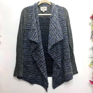 Lucky Brand wool blend blue and gray knit open front cardigan